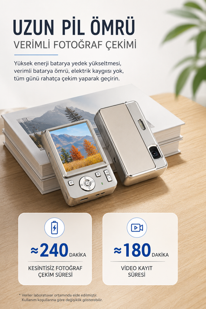 4K UHD Sliding Kamera – Kaydırmalı Lens Kapaklı Video Foto Kamera (Pembe)