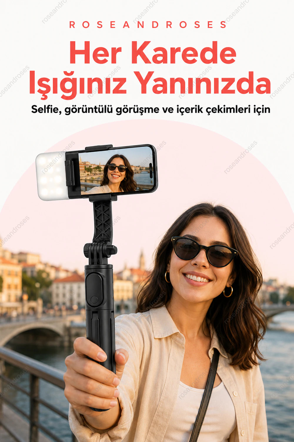 GlowStick siyah selfie çubuğunun elde çekim kullanım görünümü