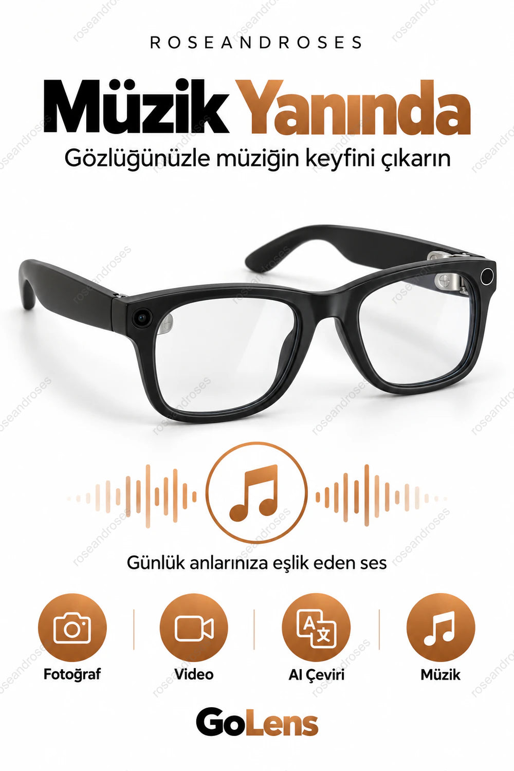 GoLens siyah akıllı gözlük ile müzik dinleme