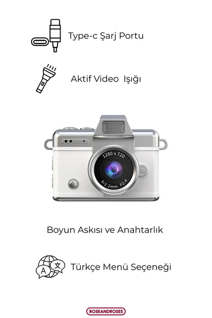 Mini Kamera Dönen Ekran Flaşlı Selfie Video Vlog Kamerası Anahtarlık 1080P+48MP (Kahverengi))