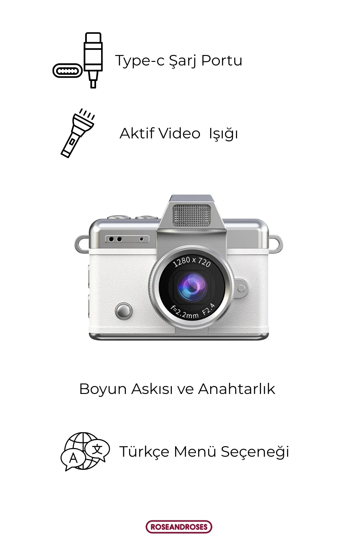 Mini Kamera Dönen Ekran Flaşlı Selfie Video Vlog Kamerası Anahtarlık 1080P+48MP (Mor)