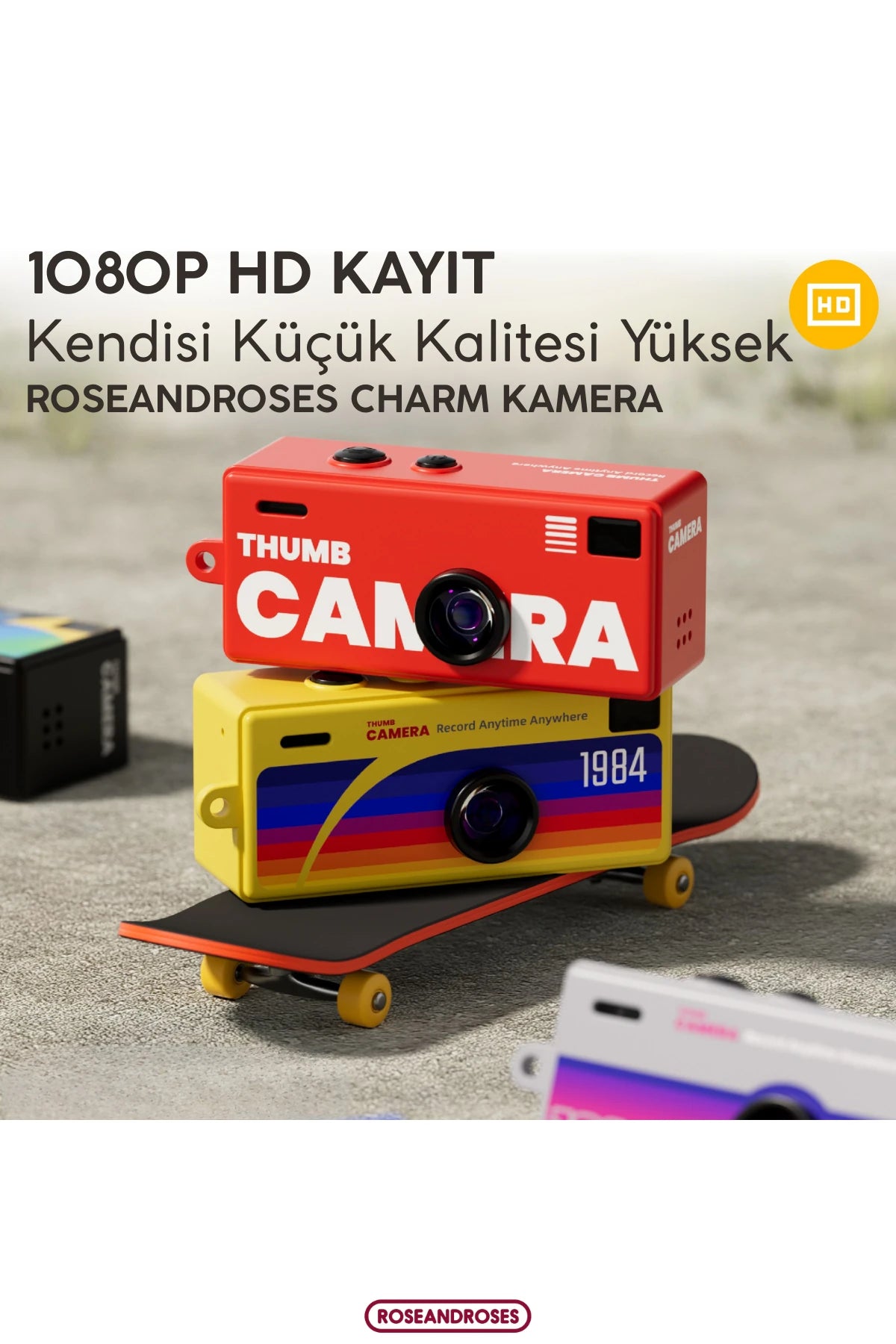 Retro Tasarım Mini Charm Video Foto Kamera (Beyaz)