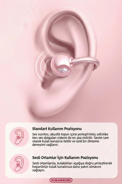 Fiyonk Charm Hediyeli Modern Klips Tasarımlı Kablosuz Kulaklık (Pembe)