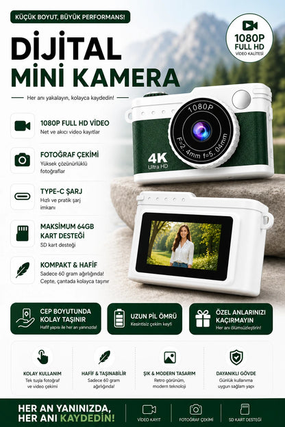 Dijital Mini Kamera 1080P (Yeşil)