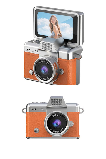 Mini Kamera Dönen Ekran Flaşlı Selfie Video Vlog Kamerası Anahtarlık 1080P+48MP (Turuncu)