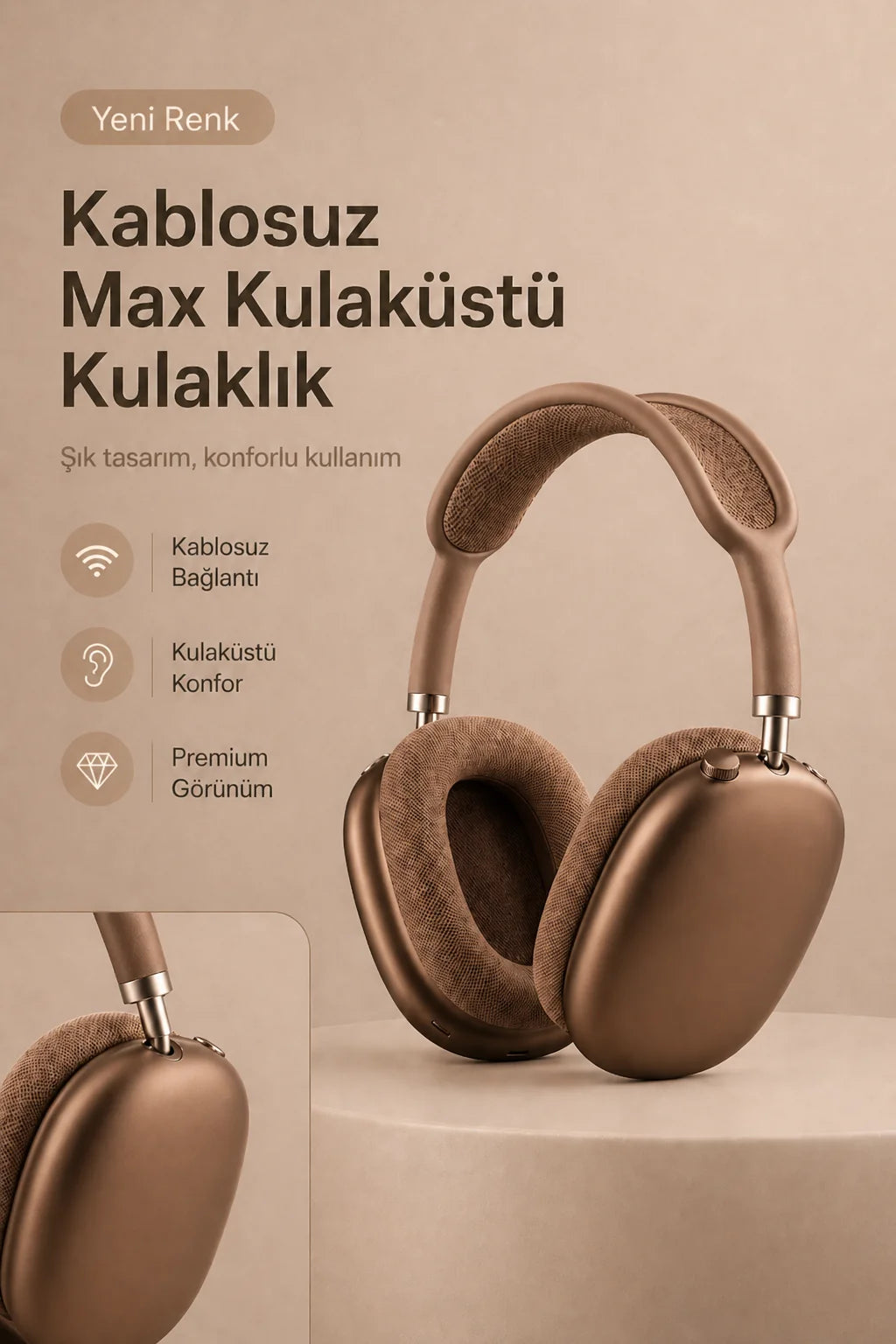 Kablosuz Max Kulaküstü Kulaklık (Kahverengi)