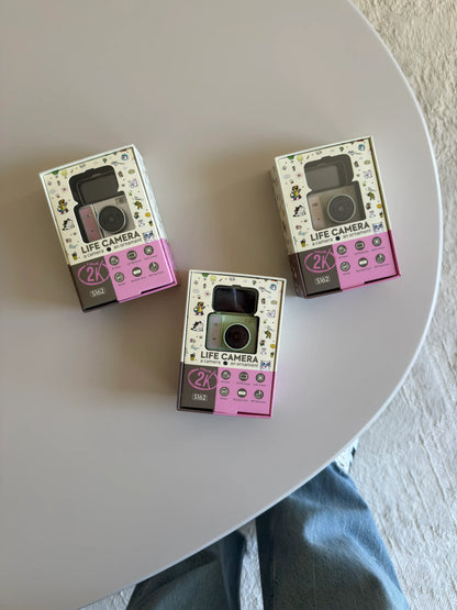 Mini Dijital Fotoğraf Makinesi Flip Life Video Foto Kamera 2K+48MP (Pembe)