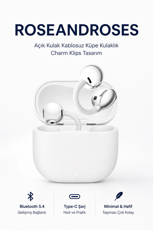 Açık Kulak Kablosuz Küpe Kulaklık - Charm Klips Tasarım (Beyaz)