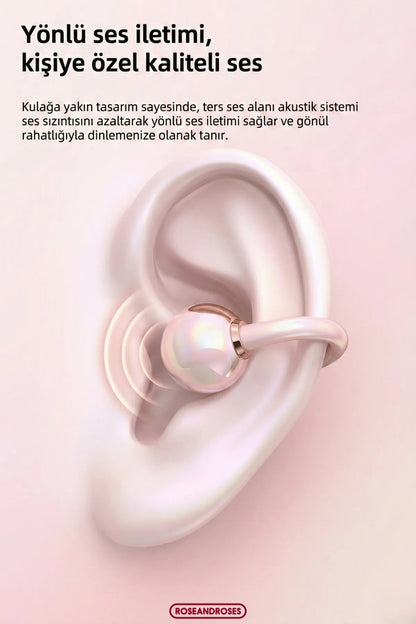 Fiyonk Charm Hediyeli Modern Klips Tasarımlı Kablosuz Kulaklık (Pembe)