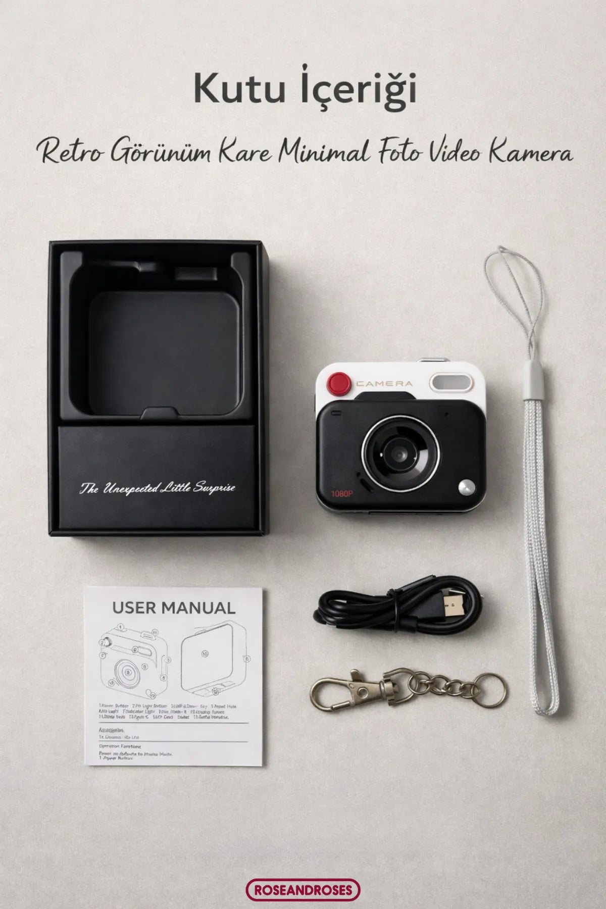 Retro Görünüm Kare Minimal Foto Video Kamera (Yeşil)