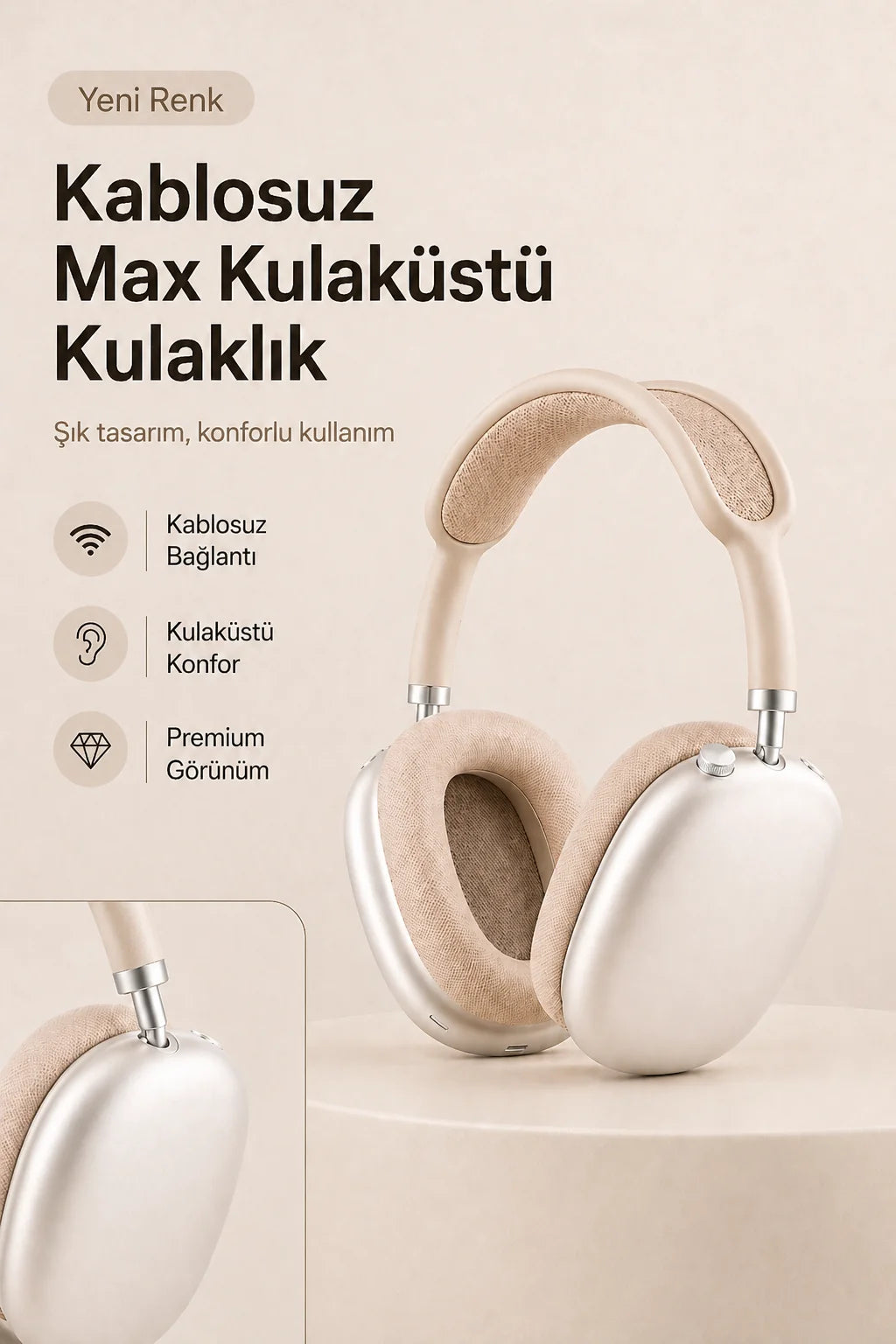 Kablosuz Max Kulaküstü Kulaklık (Bej)