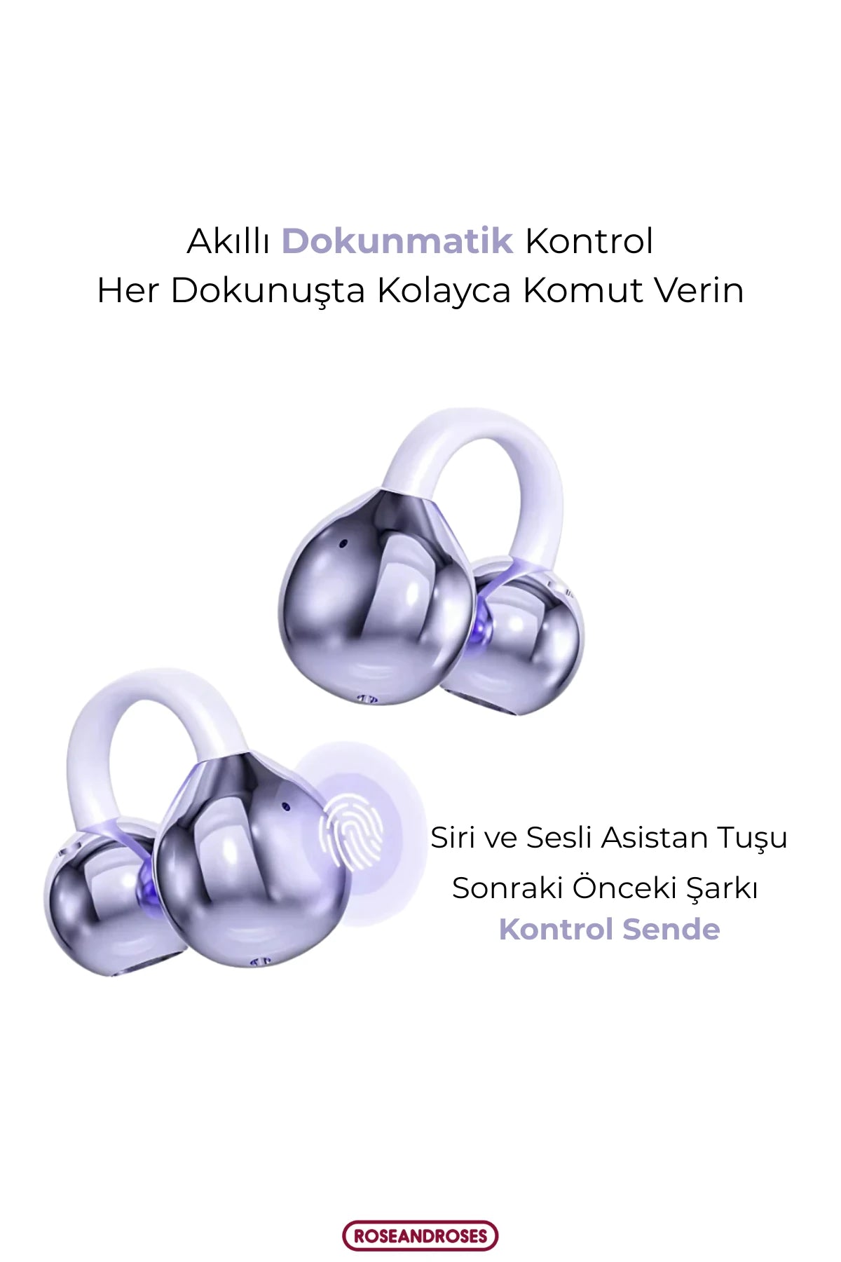 Fiyonk Charm Hediyeli Klips Tasarımlı Kablosuz Kulaklık (Siyah)