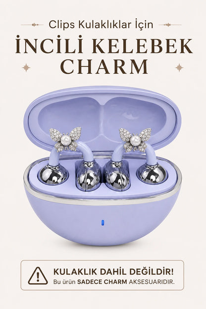 Klips Kulaklık Uyumlu Charm Süsü - (Her Model 2 Adettir) (İnci Kelebek)