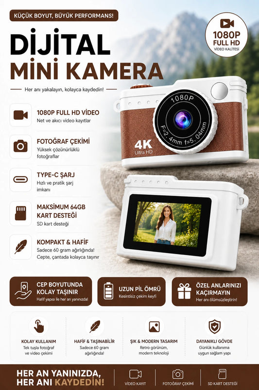 Dijital Mini Kamera 1080P (Kahve)