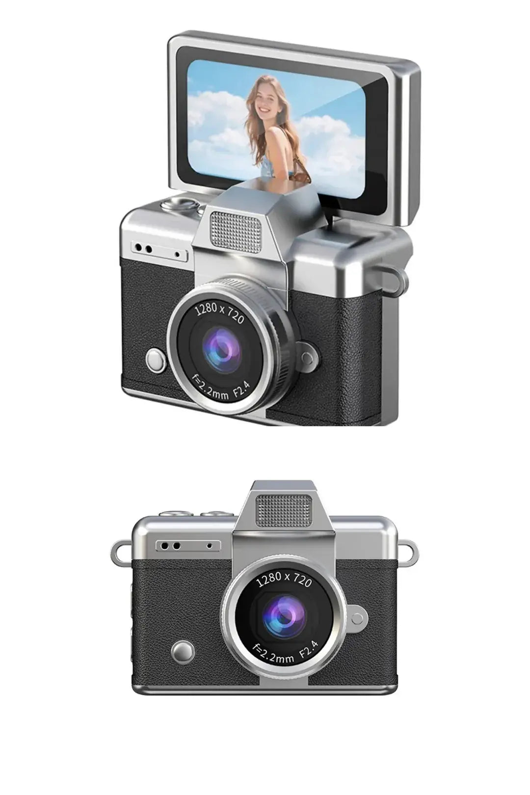 Mini Kamera Dönen Ekran Flaşlı Selfie Video Vlog Kamerası Anahtarlık 1080P+48MP (Siyah)