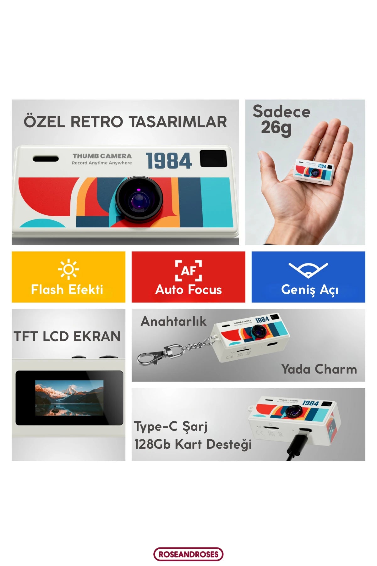 Retro Tasarım Mini Charm Video Foto Kamera (Mavi)