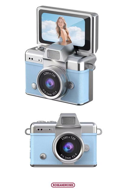Mini Kamera Dönen Ekran Flaşlı Selfie Video Vlog Kamerası Anahtarlık 1080P+48MP (BebeMavisi)