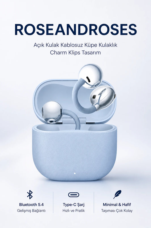 Açık Kulak Kablosuz Küpe Kulaklık - Charm Klips Tasarım (Bebe Mavisi)