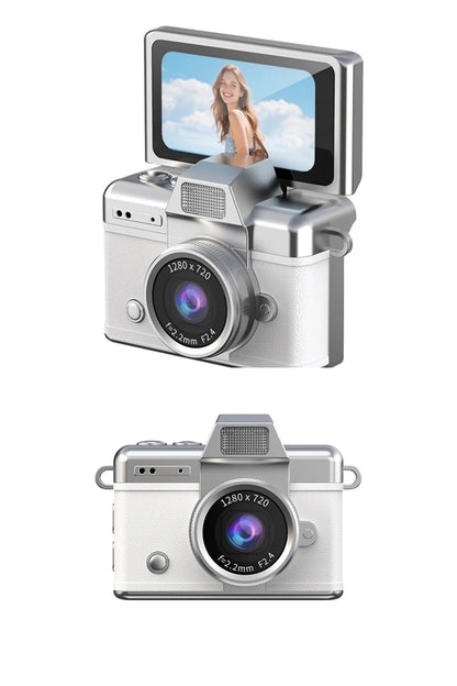 Mini Kamera Dönen Ekran Flaşlı Selfie Video Vlog Kamerası Anahtarlık 1080P+48MP (Beyaz)