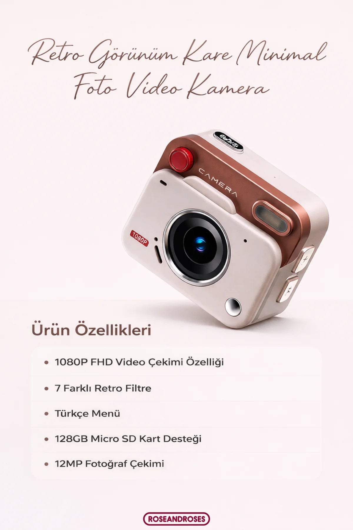 Retro Görünüm Kare Minimal Foto Video Kamera (Yeşil)