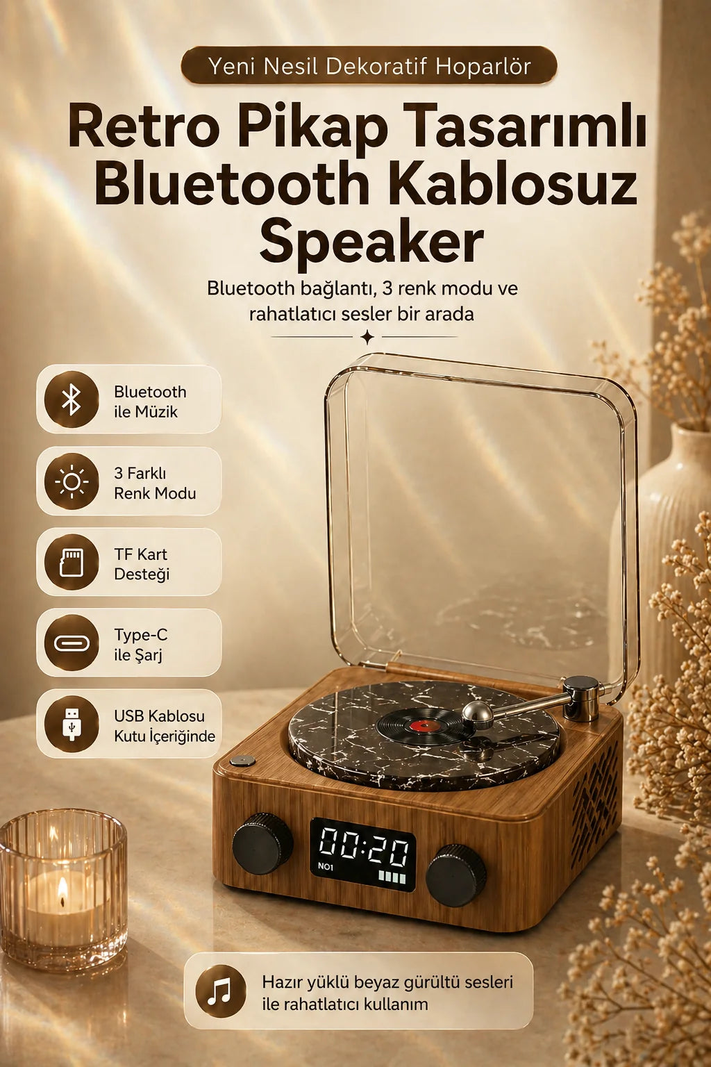 Retro Pikap Tasarımlı Bluetooth Kablosuz Speaker (Kahverengi)
