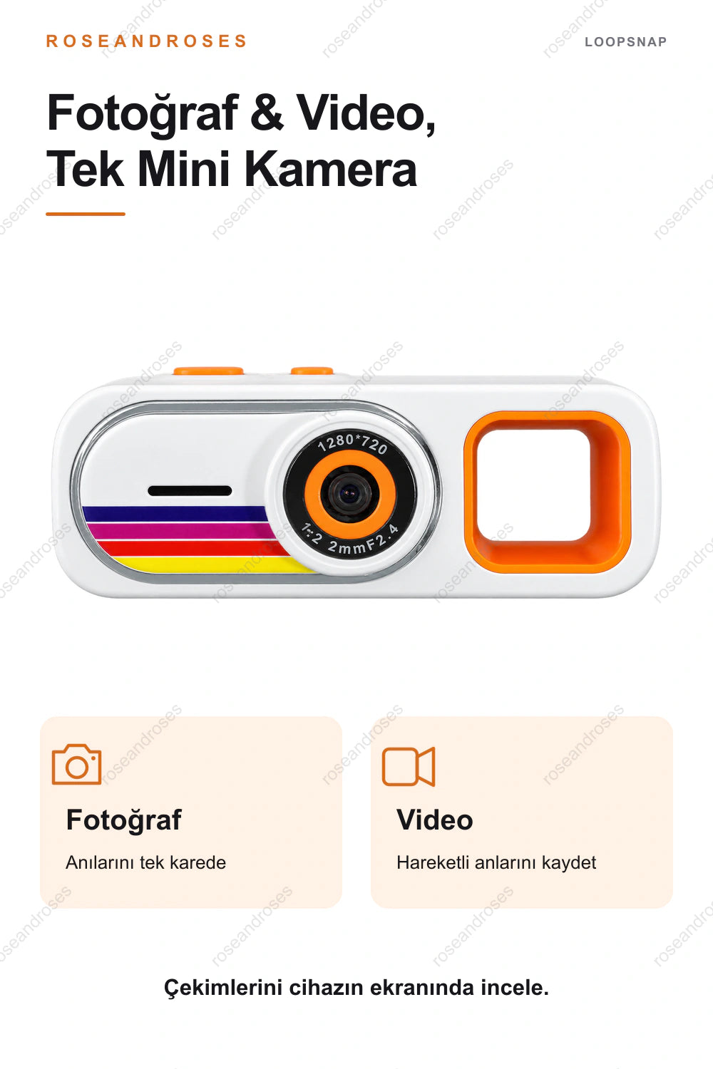 LoopSnap mini kamera ile fotoğraf ve video çekimi (Beyaz)