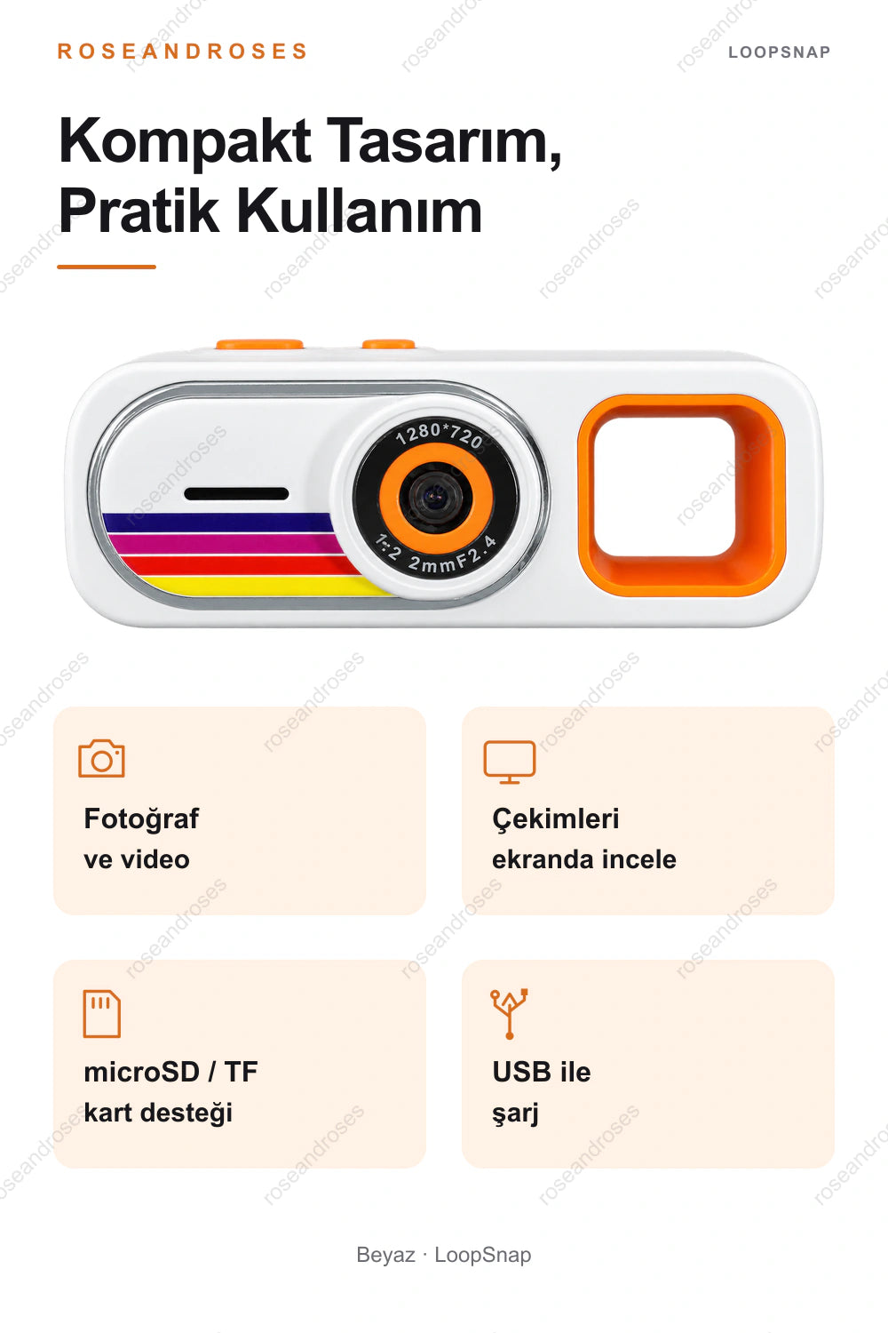 LoopSnap mini kameranın pratik kullanım özellikleri (Beyaz)