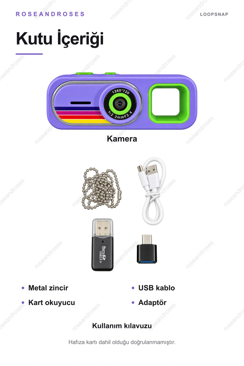 LoopSnap mini kamera kutu içeriği (Mor)