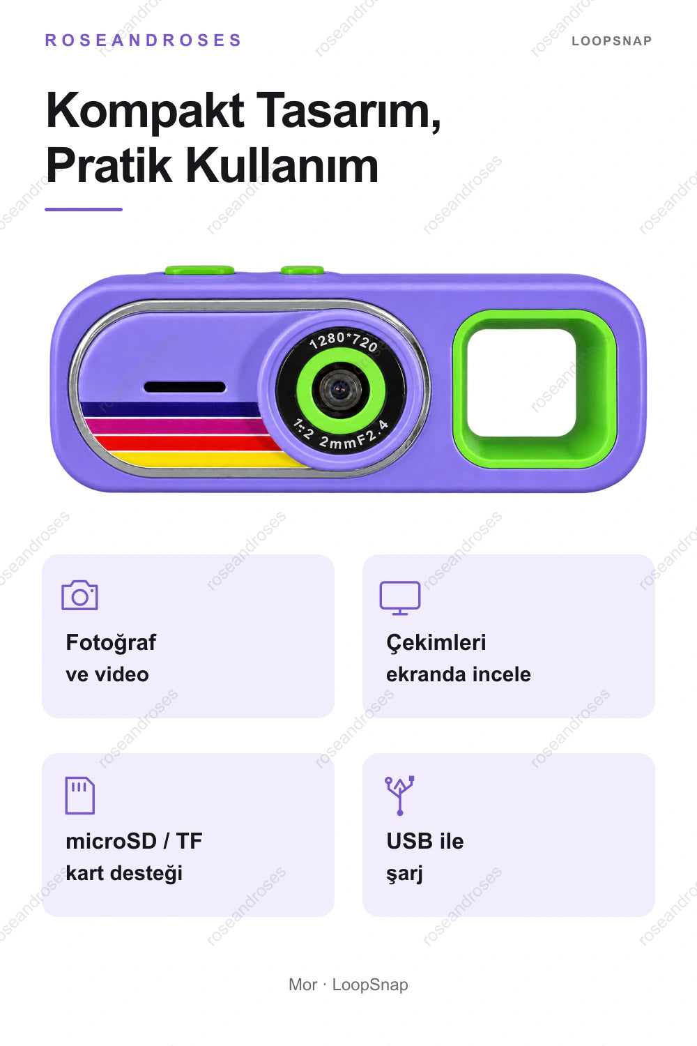 LoopSnap mini kameranın pratik kullanım özellikleri (Mor)
