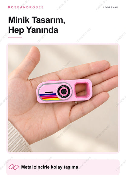 LoopSnap mini kameranın taşınabilir tasarımı ve metal zinciri (Pembe)