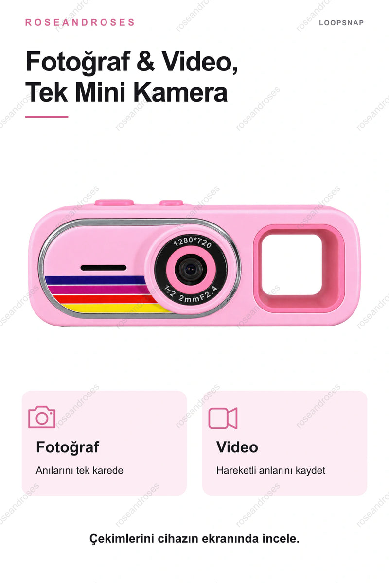LoopSnap mini kamera ile fotoğraf ve video çekimi (Pembe)