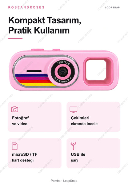 LoopSnap mini kameranın pratik kullanım özellikleri (Pembe)