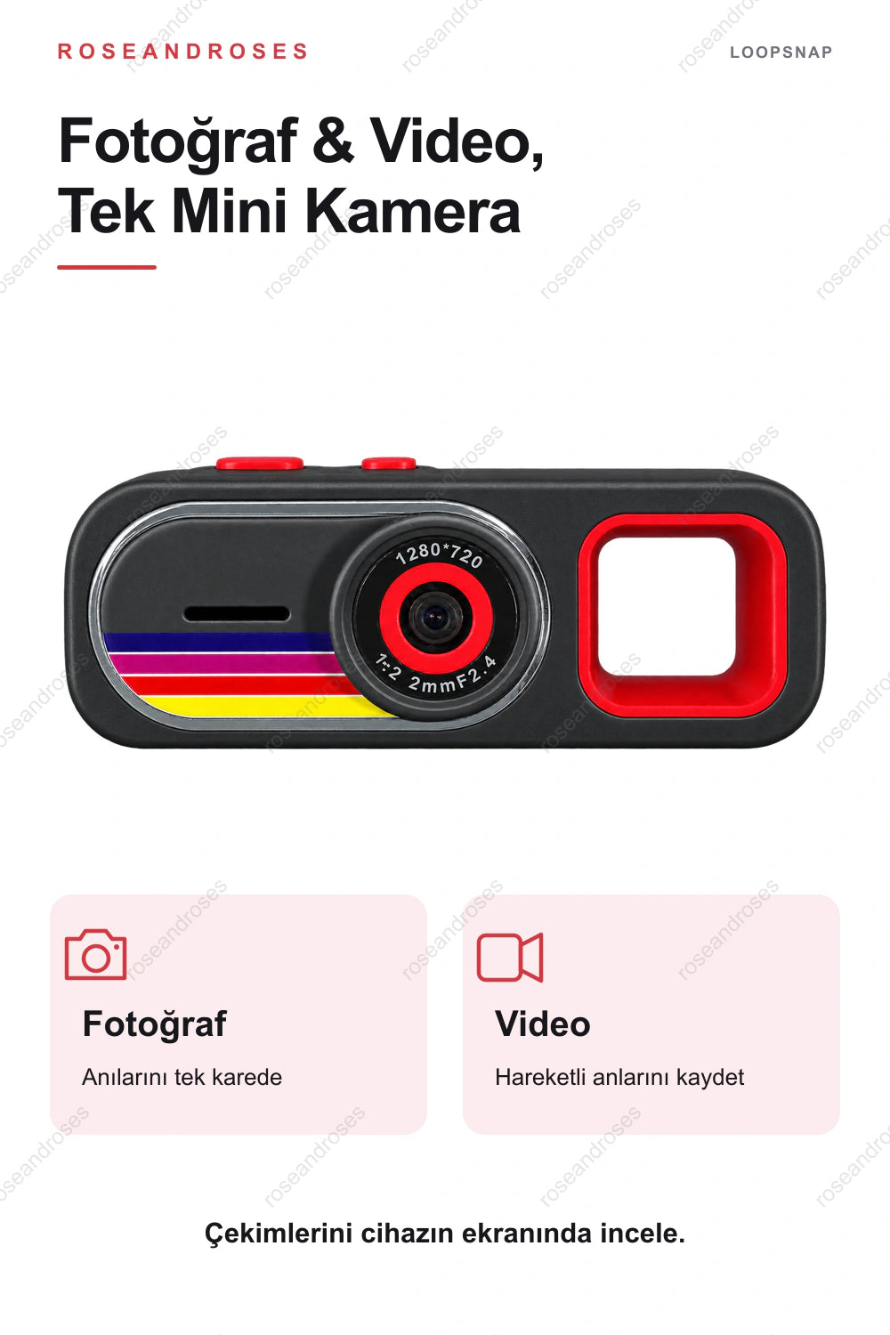 LoopSnap mini kamera ile fotoğraf ve video çekimi (Siyah)