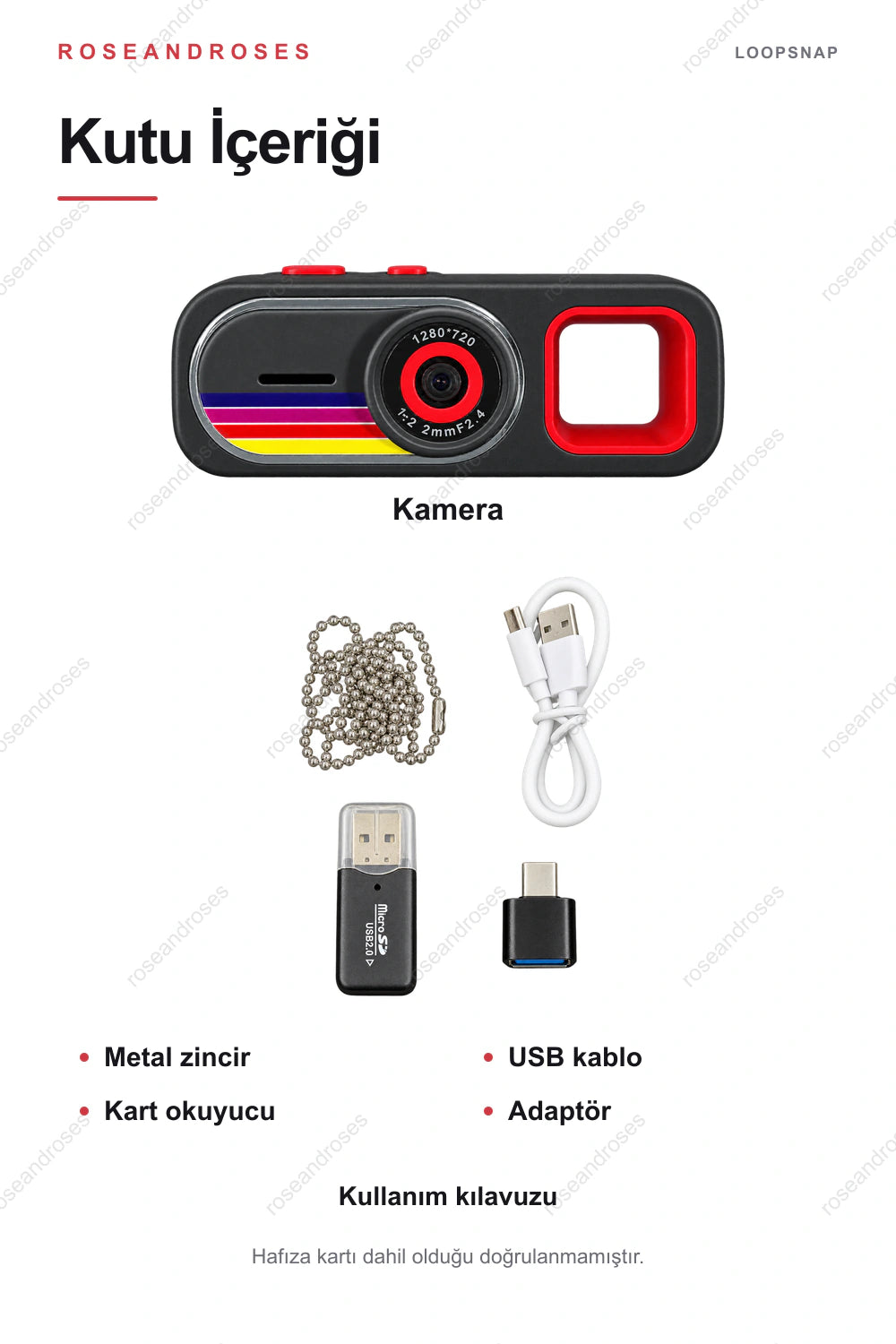 LoopSnap mini kamera kutu içeriği (Siyah)