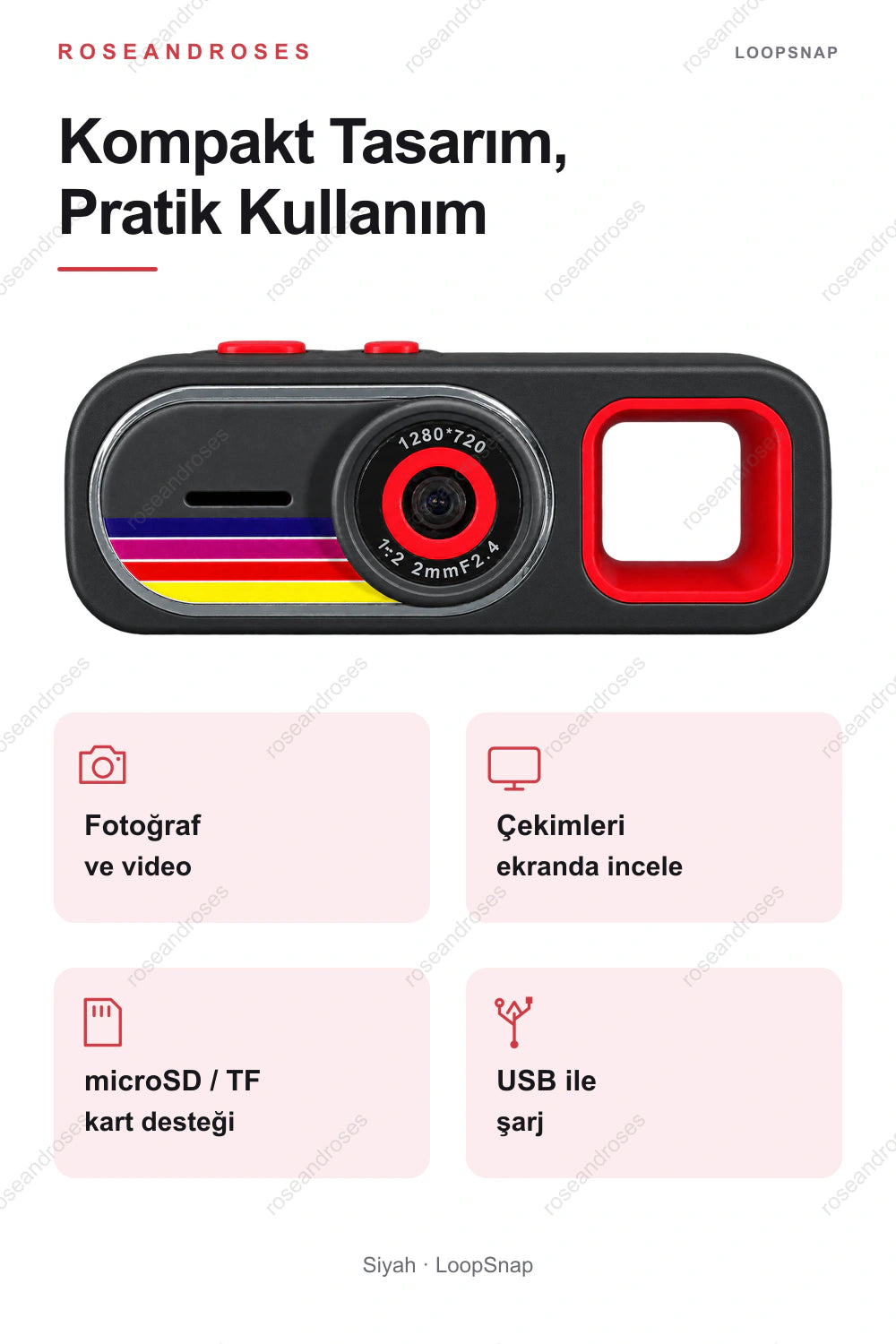 LoopSnap mini kameranın pratik kullanım özellikleri (Siyah)