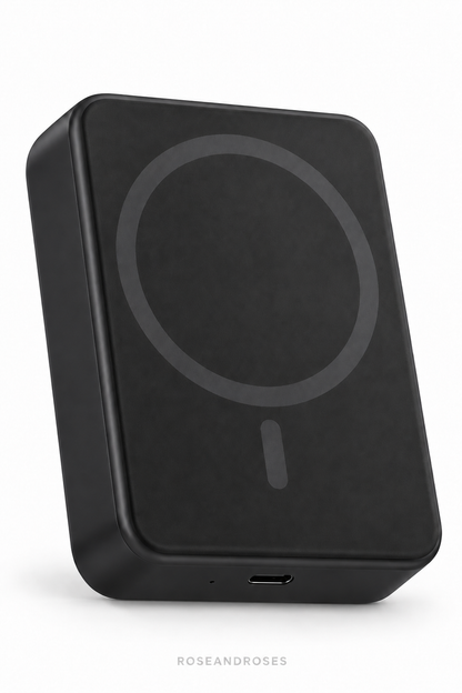 10.000 mAh Manyetik Kablosuz Powerbank – 15W – Siyah – beyaz arka plan