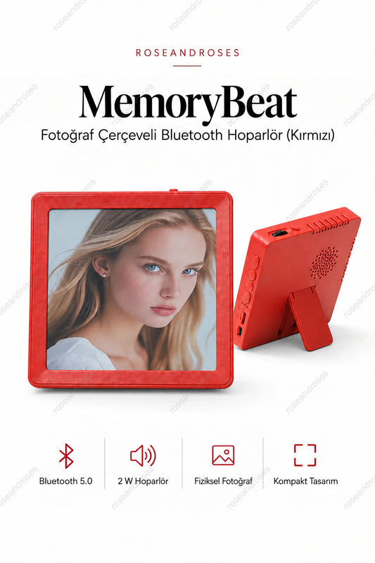 MemoryBeat Fotoğraf Çerçeveli Bluetooth Hoparlör (Kırmızı) – beyaz arka plan ana ürün görseli