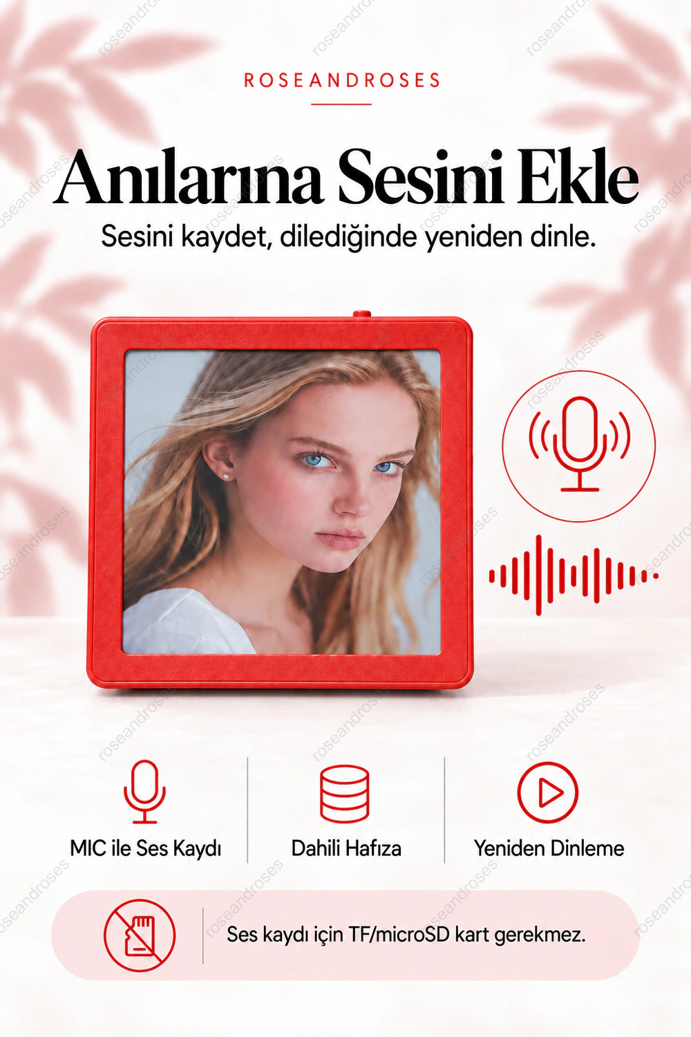 MemoryBeat Kırmızı: MIC ile dahili hafızaya ses kaydı ve kaydı yeniden dinleme; kayıt için TF/microSD kart gerekmez
