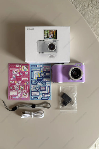 4K Retro Kamera Dönen Ekran Flaşlı Selfie Video Vlog Kamerası (Mor)