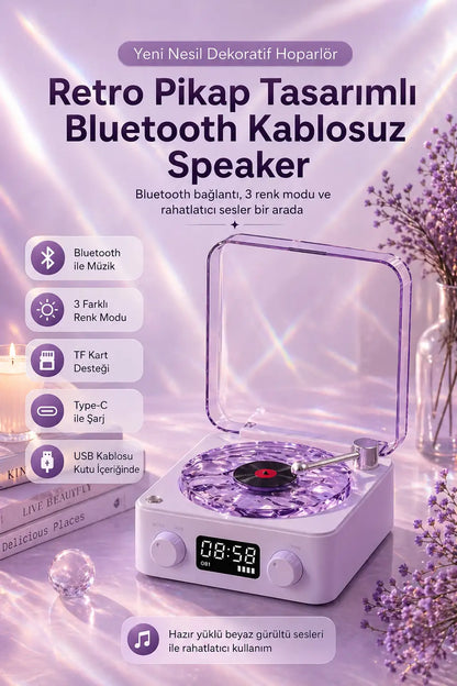 Retro Pikap Tasarımlı Bluetooth Kablosuz Speaker (Mor)