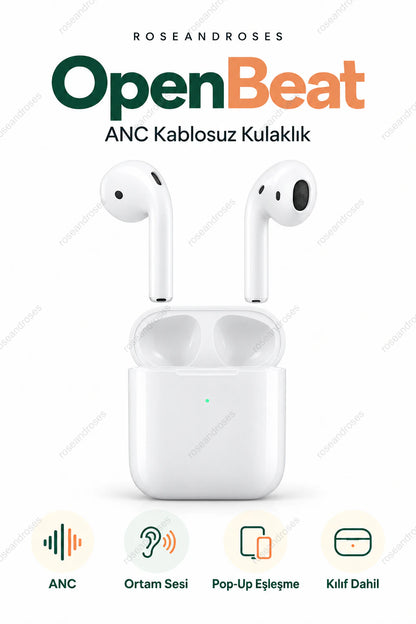 OpenBeat beyaz silikon uçsuz uzun saplı kablosuz kulaklık ana görsel