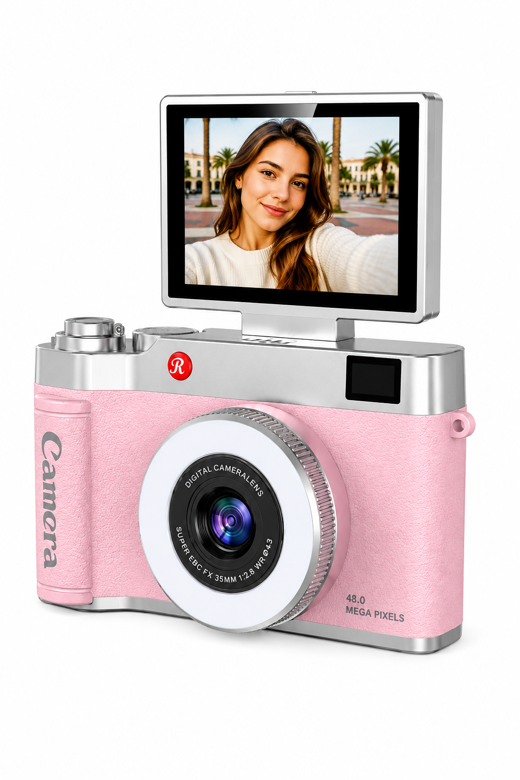 4K Retro Selfie Vlog Çekim Işıklı Hediye Çantalı Dijital Kamera (Pembe)