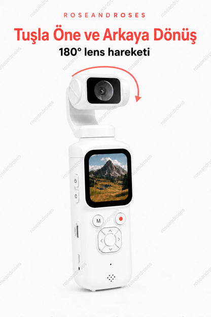 Beyaz PocketCam tuşla öne ve arkaya 180 derece lens hareketi