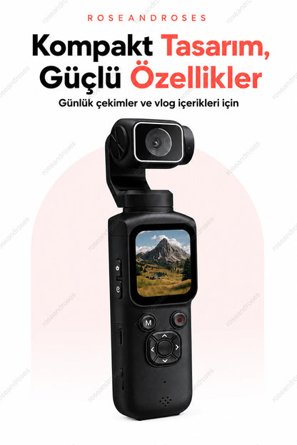 Siyah PocketCam mini vlog kamera kompakt tasarım görseli