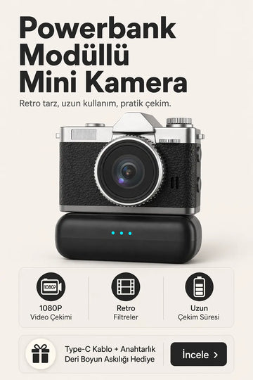 Powerbank Modüllü ve Filtreli Mini Foto Video Kamera (Siyah)