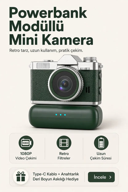 Powerbank Modüllü ve Filtreli Mini Foto Video Kamera (Haki)