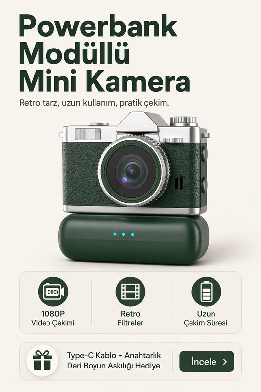 Powerbank Modüllü ve Filtreli Mini Foto Video Kamera (Haki)