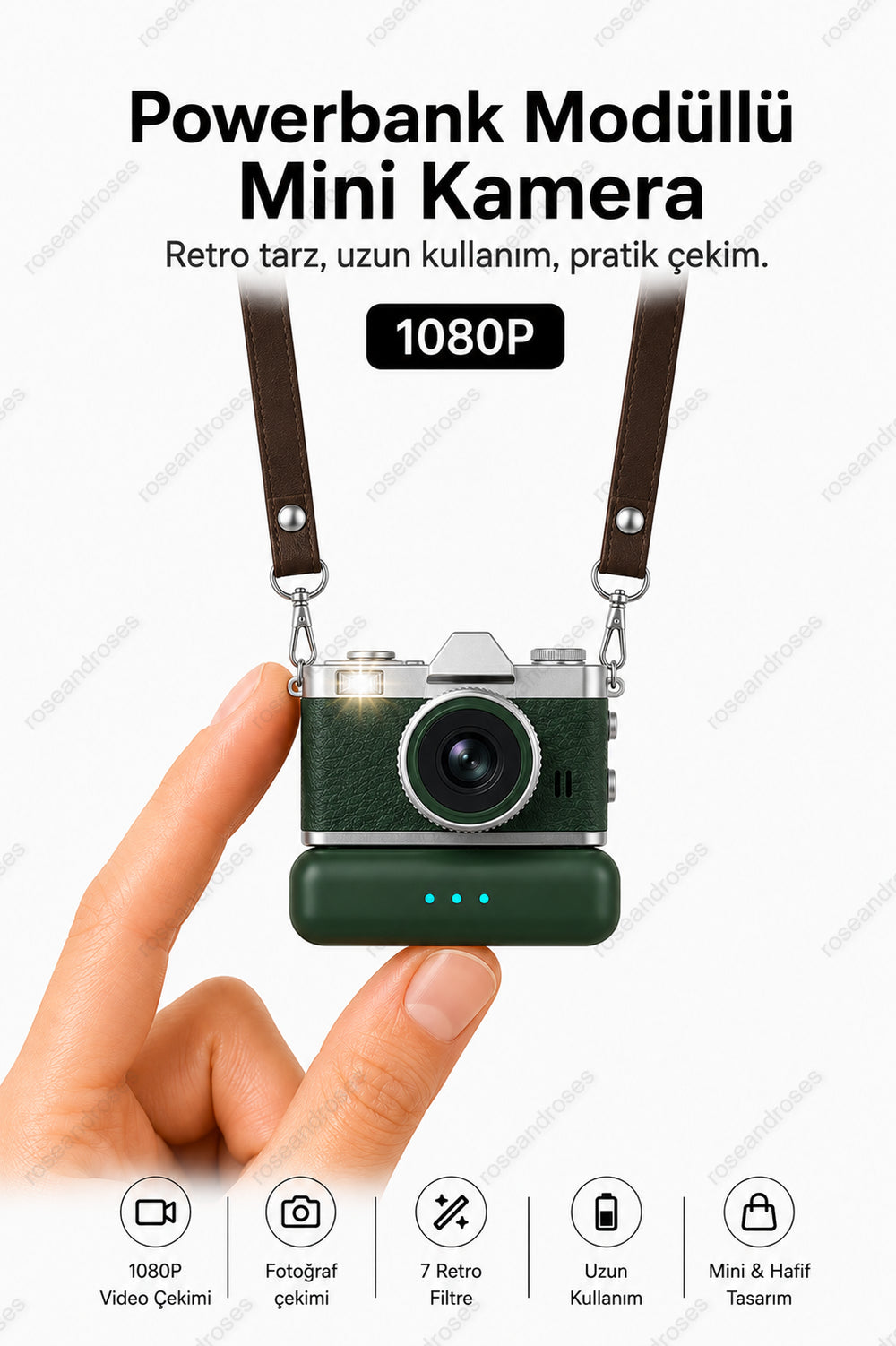 Powerbank Modüllü ve Filtreli Mini Foto Video Kamera (Haki)