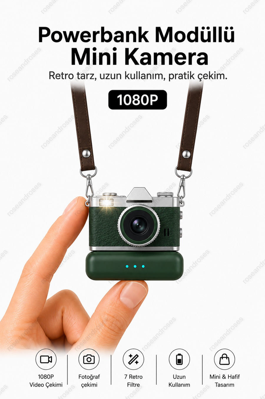 Powerbank Modüllü ve Filtreli Mini Foto Video Kamera (Haki)