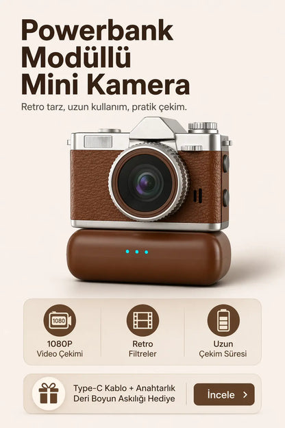 Powerbank Modüllü ve Filtreli Mini Foto Video Kamera (Kahverengi)